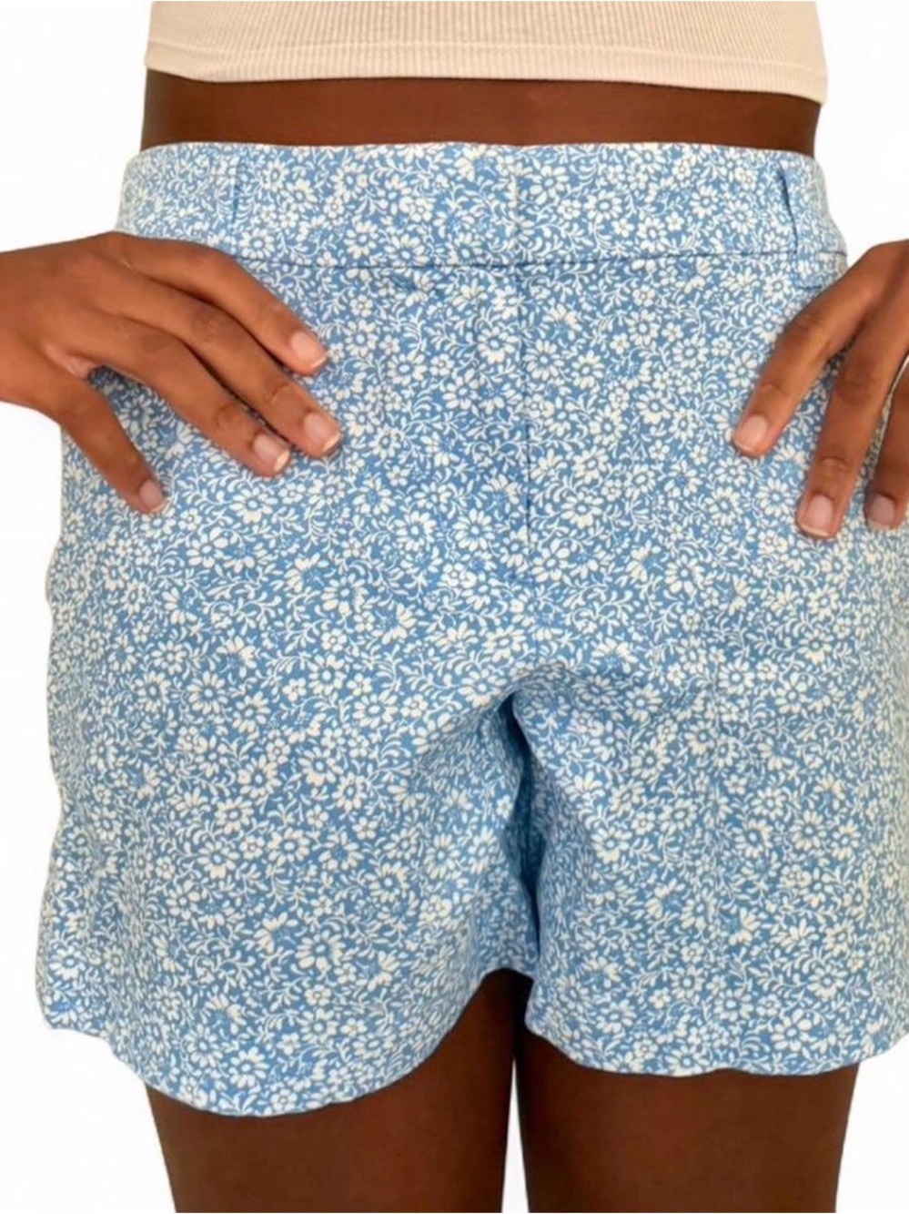 J. Crew Blue and White Floral Scalloped Hem Shorts